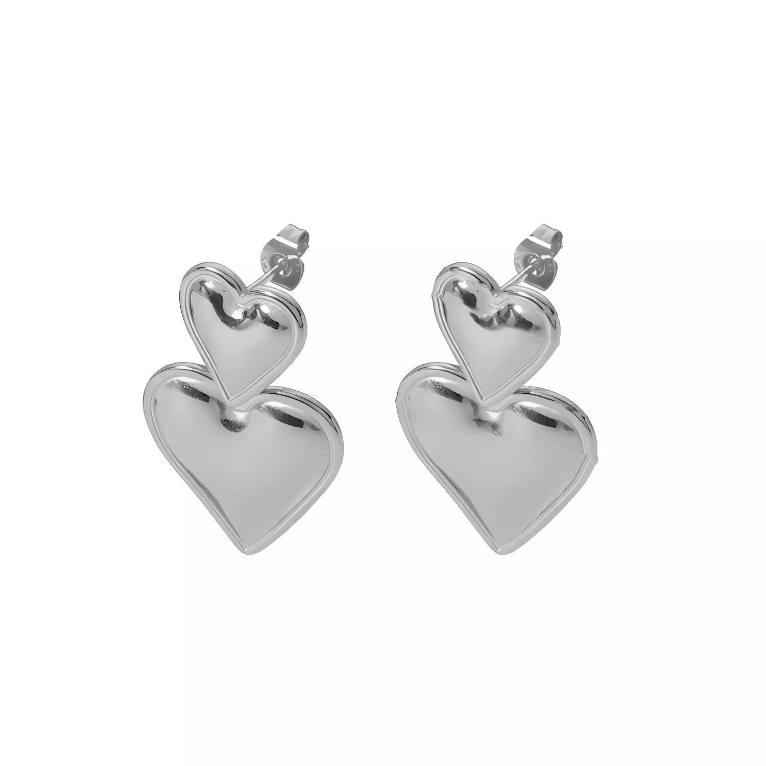 1 Pair Sweet Fresh Style Double Heart Shape Enamel Stainless Steel 18K Gold Plated Women's Drop Earrings h5 